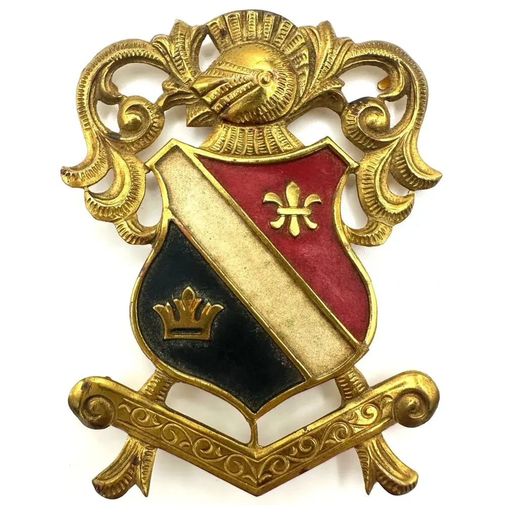 Vintage gold tone Heraldic red white blue enamel crest uniform accessory pin - Picture 1 of 8